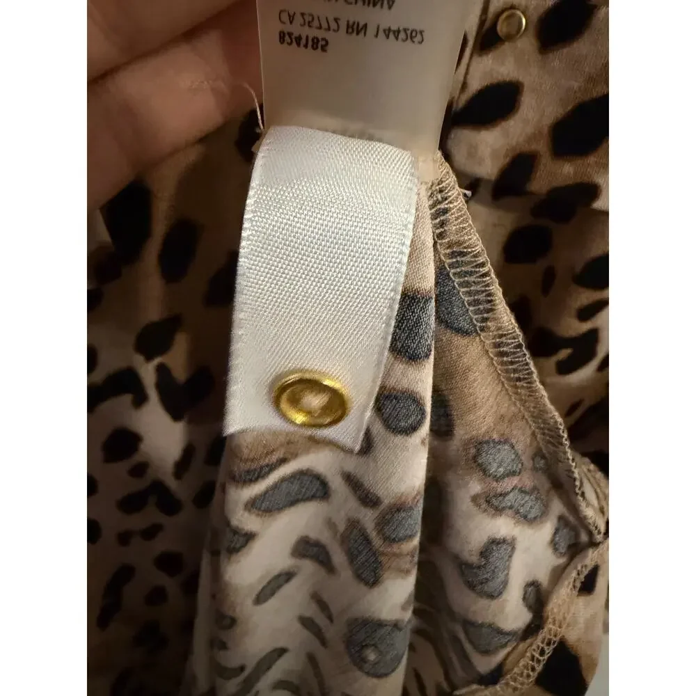 FYLO Leopard Print Zip Front Blouse Top Size Medium Animal Print 3/4 Sleeve - Picture 9 of 10